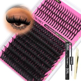 Yawamica Lash Clusters Kit with Spikes DIY Spiky Eyelash Extension Wispy Eyelash Clusters 12-20mm with 15-21mm Lash Spikes D Curl Individual Lashes DIY Lash Extension Kit with Bond and Seal Tweezers
