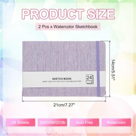 PATIKIL 8.3x5.5" Watercolor Sketchbook, 2Pcs 24 Sheet 300GSM/203lb Watercolor Paper Sketchbooks Acid Free Watercolor Journal Hardcover Artists Paper Pads for Painting, Light Purple