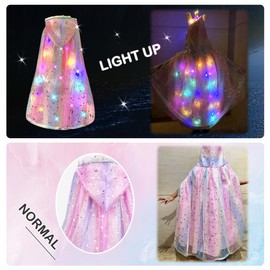 ZZIHAN Princess Dress Up for Girls–Light-Up Rainbow Hooded Unicorn Cape with Jewelry & Toys, 31-Piece Gift Set for Ages 3-8, Birthday & Party