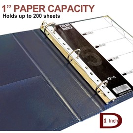 Beautyus Vintage Leather 3 Ring Binder, 1 Inch D Ring, Holds 8.5" x 11" Paper Letter Size, Brass Corner Protectors, Faux Leather Cover, Professional Office & School Binder (1 Pack, Blue, 1 Inch)