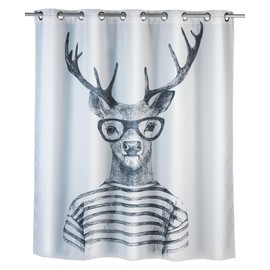 Wenko Anti-Mould Shower Curtain, Textile Curtain with Anti-Mould Effect, Large Integrated Rings for Attaching to the Shower Rod, Washable, Water-Resistant, White, 180 x 200 x cm