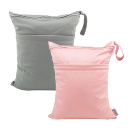 ALVABABY - 2 bolsas de tela para pañales, impermeables, reutilizables con dos bolsillos con cierre, viajes, playa, piscina, guardería, artículos de bebé, yoga, gimnasio, bolsa para trajes de baño o ropa húmeda, L-B1929