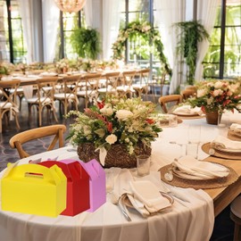 Aosric Pink Gable Boxes with Handles, 30 Pcs, 9.45"x5"x5" Sturdy & Durable Cardstock Treat Boxes for Party Favor, Kids Birthday, Baby Shower, Wedding, Holidays Gifts