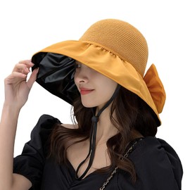 Deniko Women's Hat, Deep, Sun Protection, UV Protection, Wide Brim, Small Face Effect, Chin Strap, Straw Hat, Sweat Absorbent, Quick Drying, Foldable, Portable, Convenient, Actress Hat, Large Size,