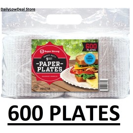 Super Strong Heavy-Duty Paper Plates, 9" (600 ct.) Microwave Safe, Cut Resistant