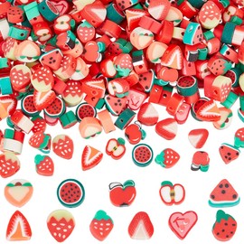 SUNNYCLUE 1 Box 330Pcs 11 Styles Strawberry Clay Beads Fruit Slice Beads Mixed Fruits Summer Red Watermelon Apples Heart Cherry Peach Spacer Charm for Jewelry Making DIY Bracelets Necklace Accessories
