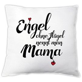 4you "Engel ohne Flügel nennt man Mama" Decorative Design Cushion, Decorative Cushion Gift Idea, Gift for Mother's Day, Birthday, Christmas, for Mum, Mother [German Text], 40 x 40 cm