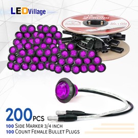 Ledvillage 100 Pcs 3/4 Inch Side Marker Purple Light with Connector and 2 Prong Harness Roll Female Plugs (100 Counts) Indicator Light, Clearance Light for Truck Trailer Pickup
