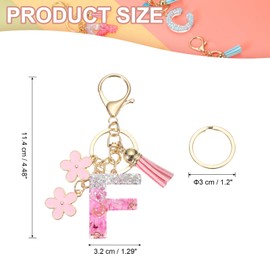[PATIKIL] Alphabet Initial Letter Key Chain Tassel Flower Letter F Pendant Decoration Resin Cute Key Chain for Women Key Purse Handbag Bag Accessories Pink, Pink