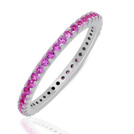 GOURIK Yellow & White Gold Plated Created Ruby/Blue Sapphire/Simulated Diamond/Pink Sapphire/Emerald Stone Stackable Ring Eternity Bands For Women - Birthstone Ring Jewelry - Gift For Her, 8.5, White