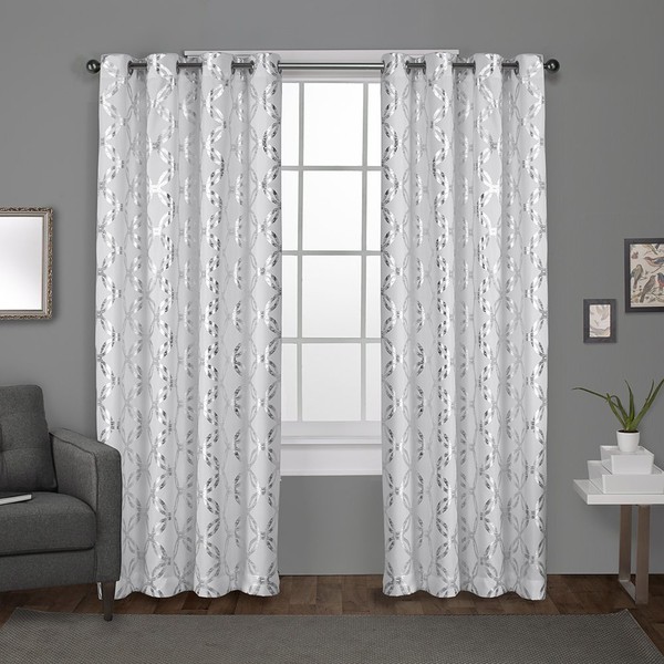 Exclusive Home Curtains Exclusive Home Modo Metallic Geometric Grommet Top Curtain Panel Pair, 54x108, Winter White, 2 Count