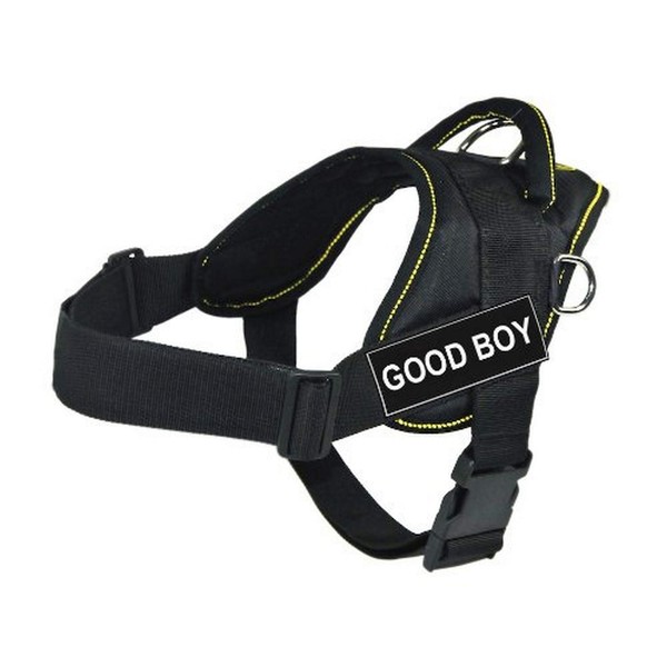 DT Fun Harness, Good Boy, Black With Yellow Trim, X-Small - Fits Girth Size: 20-Inch to 23-Inch