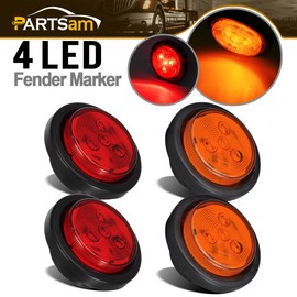 Partsam 2 Amber + 2 Red Truck Trailer 2.5" Round Side Marker Led Clearance Light 4LED 12V, 2.5 Inch Round Led Marker Lights, 2.5 Round Led Clearance Lights, 2.5 Inch Round Led Flush Mount Lights