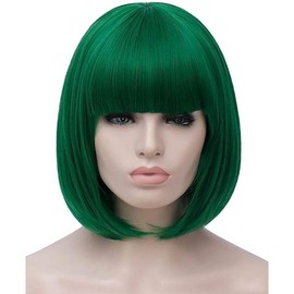 HIGHROCK Bob Wig with Bangs, 10 inch Short Bob Wig Straight Hair for Women Natural Looking (Green)