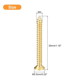 uxcell 40Pcs Brass Wood Screws, M3 x 30mm Phillips Flat Head Self Tapping Screw Woodworking Screw for Door Hinges, Wooden Furniture, Home Appliances