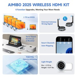 AIMIBO Wireless HDMI Receiver - 1 Transmitter to 4 Receivers, 5GHz, 1080P @ 60Hz Full HD, Low Latency - Extend Signals up to 165ft/50m