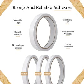 NEXNEOM Pack of 3 double sided tape craft (10mm, 10mm, 15mm, Widths) - Multipurpose double sided sticky tape for crafting Perfect for Crafting, Quilting, Sewing, Arts & Crafts, and More