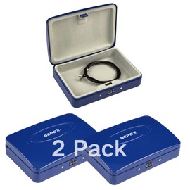 SEPOX® Twins Water/Fire-Resistant Portable Security Case Lock Box Steel, Personal Travel Storage Cabinet for Small Item,3 Ft Cable and Ressetable Combination Lock for Dorm, Car, Sports, Office（Blue）