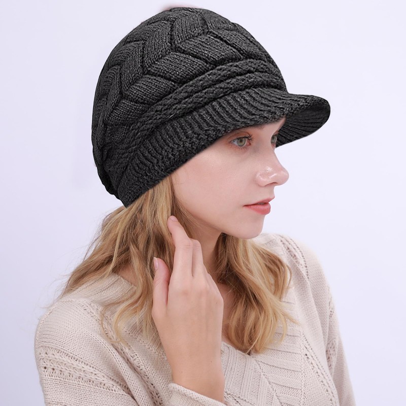 JSTHHTT 2PCS Knit Hats for Women, Plush Lined Ladies Beret