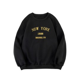 Hilinker Women's Graphic Crewneck Sweatshirts Cute Pullover Casual Loose Long Sleeve Tops Black New York 1898 Large