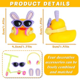 Car Rubber Duck with Cute Rabbit Headwear,Mini Scooter and Earphone,Squeaky Duck Car Dashboard Decoration Rubber Ducking Party Favors Duck with Sunglasses