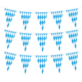 30 m Oktoberfest Decorative Bunting, Blue and White Garland, Pack of 3 Oktoberfest Bavarian Bunting, Triangle Flags, Garland, Photo Props, Bavarian Decoration, Flag 20 x 30 cm, Single Banner Length 10
