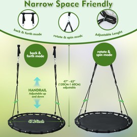 TBMLC 48 inch Diameter Saucer Swing - 1 Inch Diameter&1MM Thick Sturdy Steel Frame with Thick Foam Pipe Cover and Durable PP Mat - Perfect for Outdoor Fun and Relaxation (Black, 48 inch Diameter)