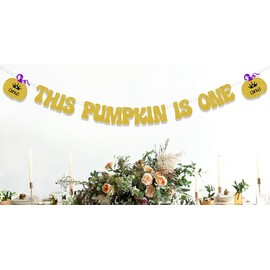 This Pumpkin Is One Banner,Little Pumpkin 1st Birthday Decorations,Little Pumpkin Patch Decorations,Little Pumpkin Patch Boy Girl 1st Birthday Party Supply Black & Gold