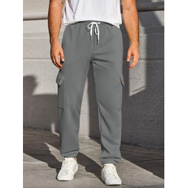 Yousify Mens Fleece Cargo Pants Casual Jogger Elastic Waist Drawstring Hiking Pants Track Sweatpants with Multi Pockets
