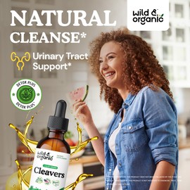 Wild & Organic Cleavers Tincture - Supports Overall Well-Being & Detox - Alcohol-Free Cleavers Herb Drops - Cleavers Leaf Herbal Supplement - Vegan, No Additives - 2 fl oz