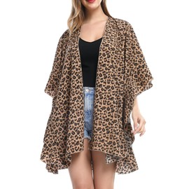 Belle Dame Women’s Open Front Draped Kimono Cardigan Ruffle Sleeve Beach Cover Up Blouse Tops (Free Size) (501)