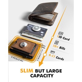 iwantit Front Pocket Wallet for Men: Slim with Detachable Money Clip Airtag Holder ID Window - RFID Blocking for Cards Cash Safe - Pop Up Bifold Wallet for Father, Husband, Friends (Light Brown)