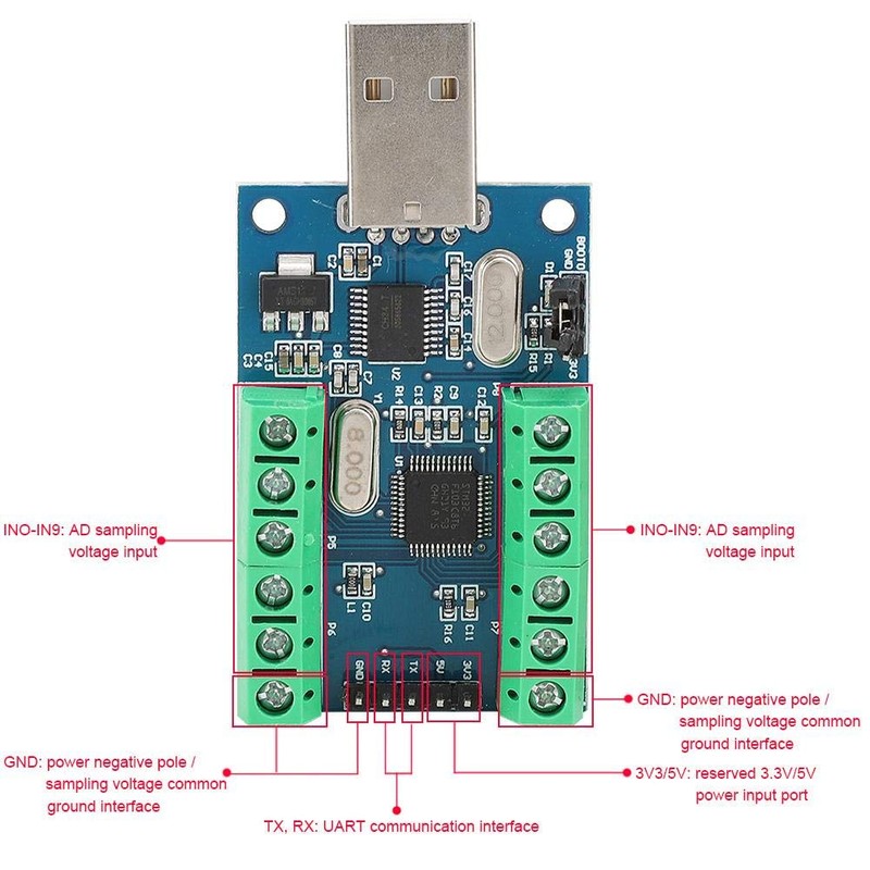Lazmin Mini USB Data Acquisition ADC Module,USB Interface 10 Channel