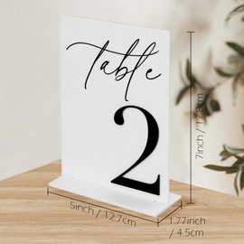 Acrylic Wedding Table Numbers 1-10 with Stands, 5"x7" White Acrylic Place Cards with 3D Black Numbers, White and Black 3D Table Numbers for Wedding Reception, Anniversary, Event