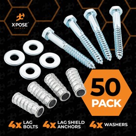 Concrete Anchors Set with 4" Lag Bolt, Lag Shield and Washer - 50 Sets per Pack - 1/2" Bolt Lag Screws 4-Inch for Speed Bumps for Asphalt - Galvanized Steel Lag Bolts