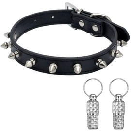 Suiecuor Leather Dog Collar with Spikes Bullet Nail Rivet Dog Collar Suitable for Small Medium and Large Dogs and Cats Black XS