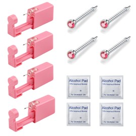 Orglace 4 Pack Nose Piercing Kit,Self Nose Piercing Gun with Nose Stud,Disposable Safe Sterile Piercing Tool at Home Salon for Women Men (Red 196#)