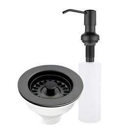 PLADOS Kit contra Canasta PVC + Dispensador de Jabón con Cabezal de Acero Inoxidable para Fregadero (Negro)
