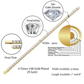 TOPGRILLZ Tennis Bracelet for Women 1 Row 3-6 mm 14K Gold Plated Iced Out Cubic Zirconia Gold Classic Tennis Bracelet for Men Minimalistic Jewelry(4mm-14K Gold Plated, 7)