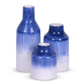 Blue and White Vase Ceramic Vase Set of 3 - Rustic Farmhouse Blue Flower Vases Set -for Modern Minimalist Home Mantel Decor Dining Room Table Centerpiec (Blue White)