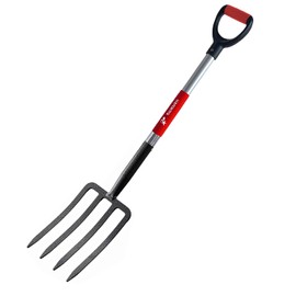 BIHOMIFI Digging Spading Fork Forged Steel with D Grip Handle 41” Premium 4-Tine Spading Digging Fork Sturdy Metal D-Grip Multi-Purpose Virtually Unbreakable Gardening Tool
