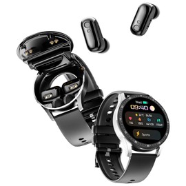HYDZXINGW Smart Watch with Earbuds,2 in 1 Build-in TWS Wireless BT5.0 Earphone Fitness Sports Health Monitor Black