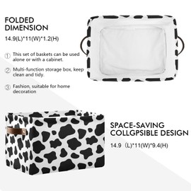 Animal Cow Print Square Storage Basket Bin Canvas Fabric Compressible Organizer Basket with Handle for Bedroom Nursery Office, 1PCS