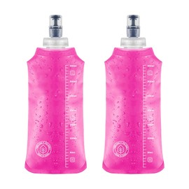 2 Botellas de agua, soft flask, bolsa de agua de plástico plegable ideal para correr ciclismo triatlón senderismo. Soft water bottle for running cycling triathlon hiking. (Rosa claro - 350ml)