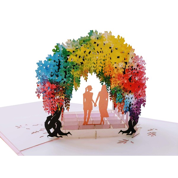 iGifts And Cards Lesbian Rainbow Wisteria Flower Tunnel 3D Pop Up Greeting Card - Wedding, Marriage, Engagement, Anniversary, Pride, Lovers, Romantic
