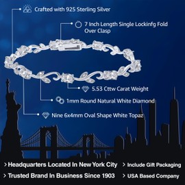 Gem Stone King 925 Sterling Silver White Topaz and Diamond Greek Vine Tennis Bracelet For Women (5.53 Ct Oval 7 Inch)