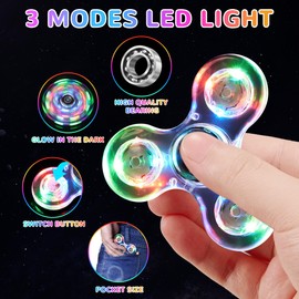 WELLVO LED Fidget Spinner for Kids Adults 2Pcs, Light up Sensory Fidget Toys for Kids 4-8 8-12 ADHD Anxiety Stress Relief, Classroom Prizes Glow in The Dark Hand Spinner Boys Girls Birthday Gifts