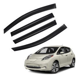 PLDDE Set of 4 Window Visors Compatible with 2011-2017 Nissan Leaf, Front+Rear Smoke Tint Sun Rain Guard Vent Outside Mount Tape On Style Acrylic 4 Pcs