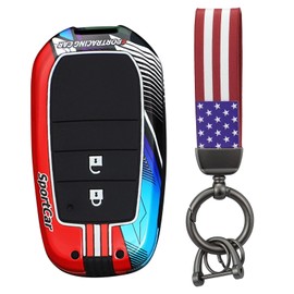 HIBEYO Key Fob Cover Compatible with Toyota Corolla RAV4 Camry Prius Yaris Land Cruiser Highlander Accessories Metal Painted Sports Style Key Shell with US Flag Keychains-2 Button Red