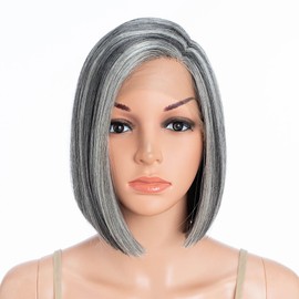 Début Lace Front Wig for Black Women Bob Wig for White Women Synthetic Hair 24 cm 120 g Natural Straight Swiss Lace Heat Resistant Fibres Half Hand Tied (24 cm, PD 34H/51T)